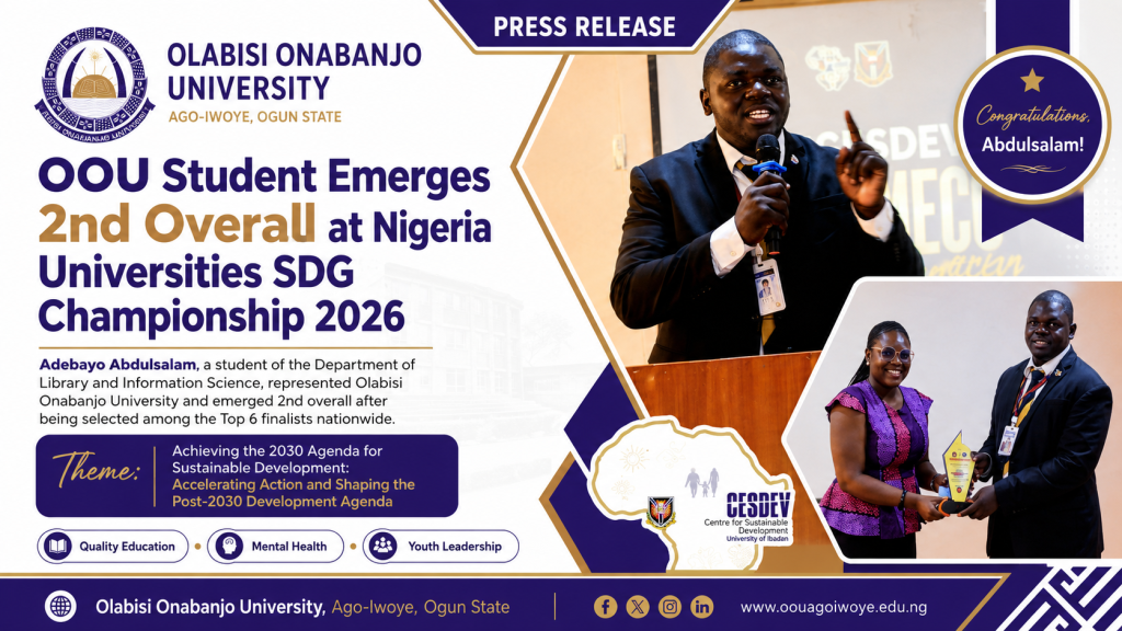 OOU Student Emerges 2nd Overall at Nigeria Universities SDG Championship 2026