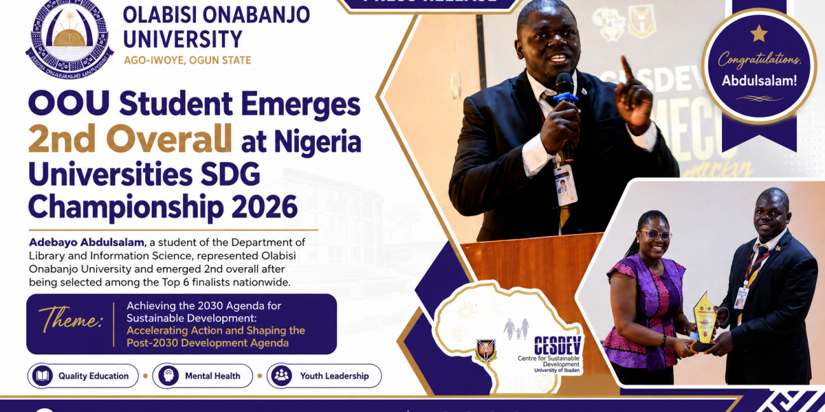 OOU Student Emerges 2nd Overall at Nigeria Universities SDG Championship 2026