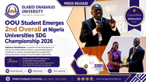 OOU Student Emerges 2nd Overall at Nigeria Universities SDG Championship 2026