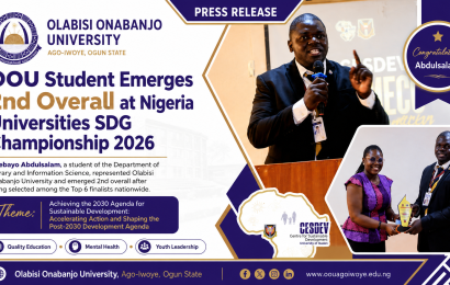 OOU Student Emerges 2nd Overall at Nigeria Universities SDG Championship 2026